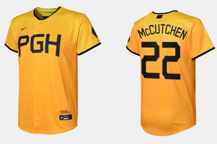 Youth Pittsburgh Pirates #22 Andrew McCutchen Gold 2023 City Connect Stitched Jersey